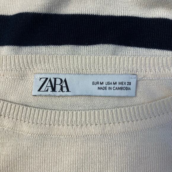 Zara Black and White Striped Lightweight Sweater Size M Classic Preppy Casual - Picture 2 of 7